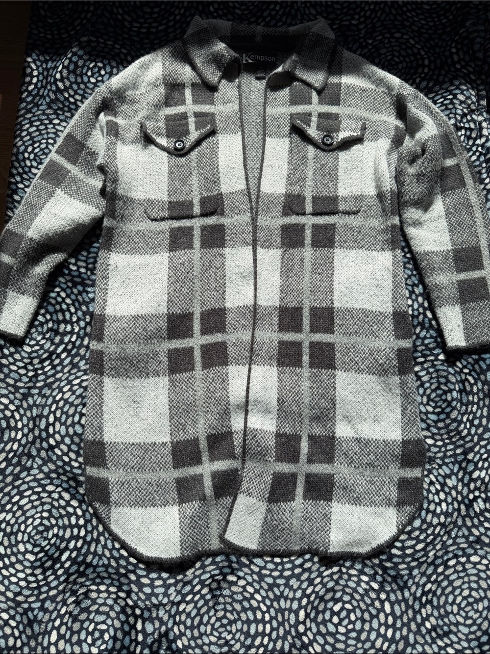 Kensie Black & White Plaid Longline Trench Coat